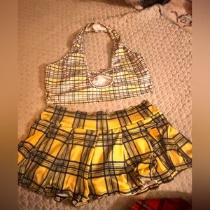 Plaid Yellow and White Chemise Set